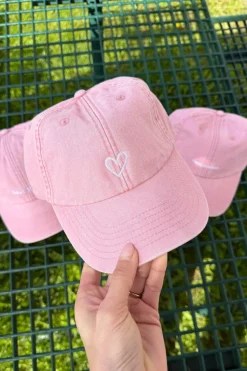Keps Tvättad Bomull Hjärta Dusty Pink